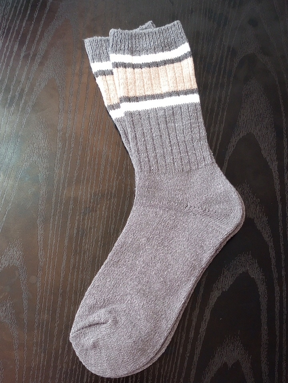 Thick Boot Socks Striped Cuff Crew Mid-calf Gray, White & Tan Women Size 6-11